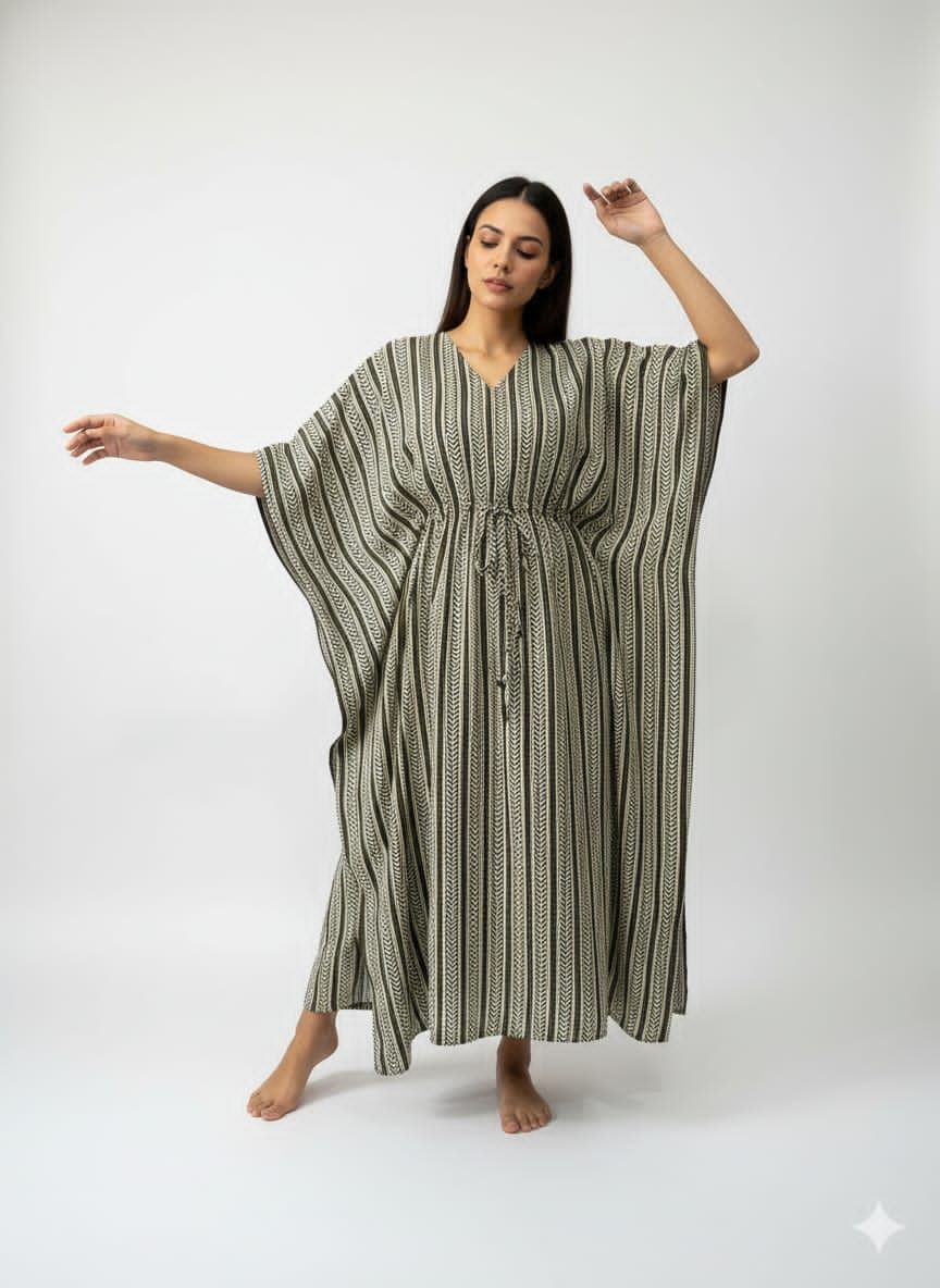 Stripe Printed Cotton Kaftan - Elegant and Comfortable
