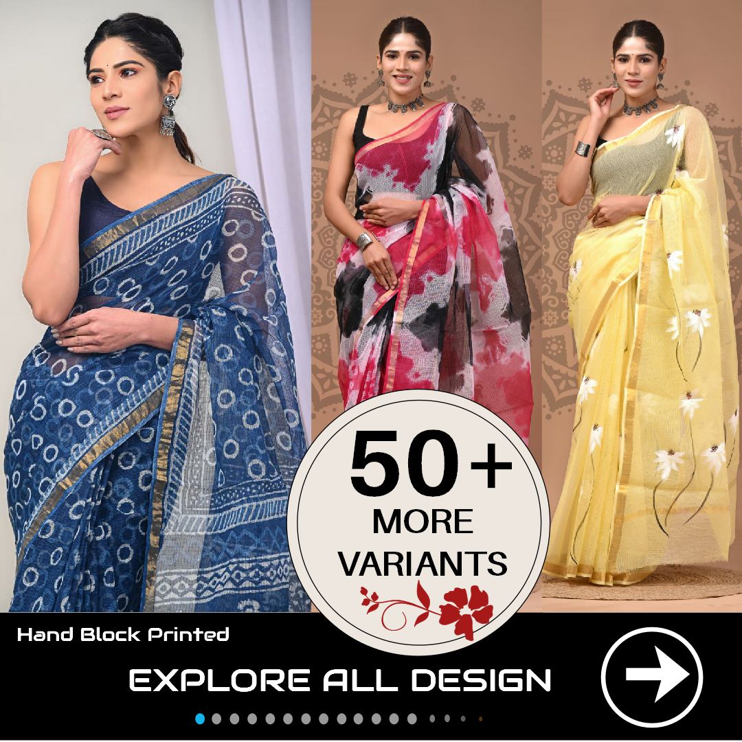 Exclusive Pure Hand Block Printed Kota Doriya Saree with Blouse