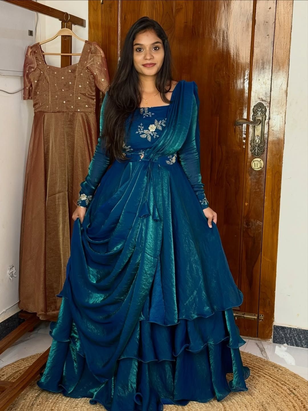 Adhira Teal Blue Peplum Lehenga Blouse with Dupatta Set
