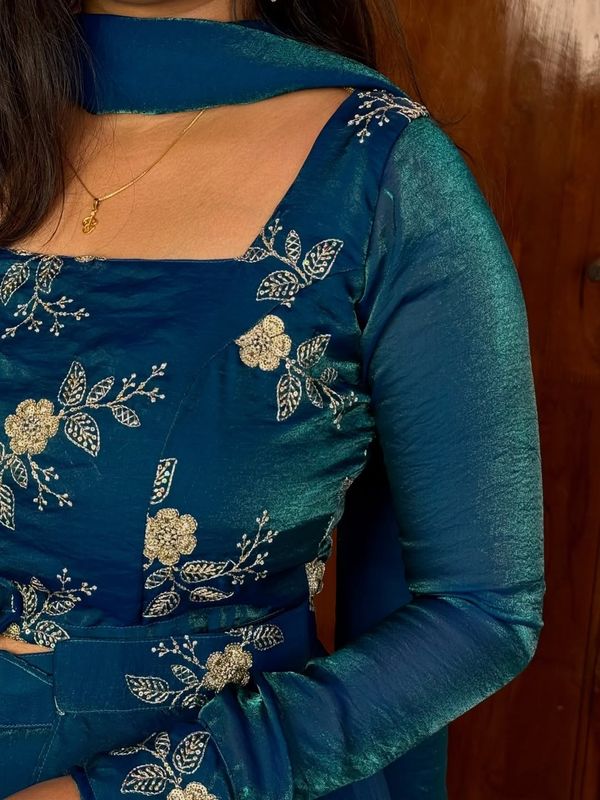 Adhira Teal Blue Peplum Lehenga Blouse with Dupatta Set