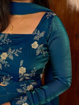 Adhira Teal Blue Peplum Lehenga Blouse with Dupatta Set