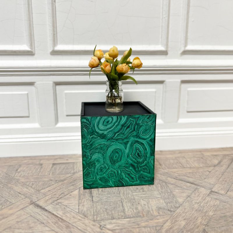after Fornasetti cube side table malachite