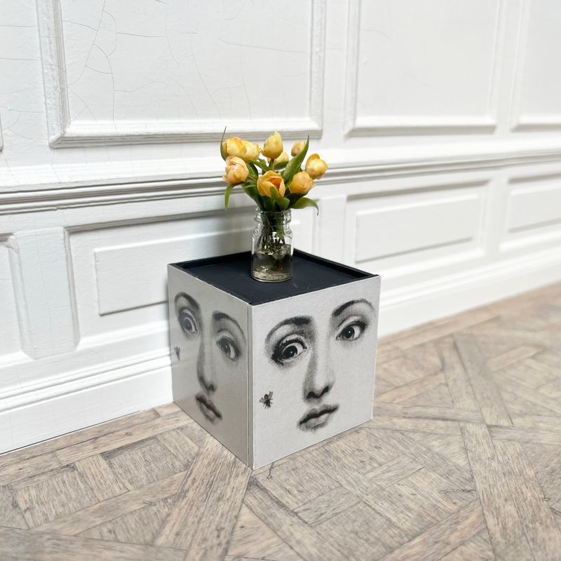 after Fornasetti lady's face cube table,