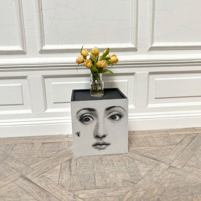 after Fornasetti lady's face cube table,