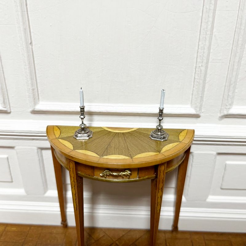 Adams style marquetry demi lune side table