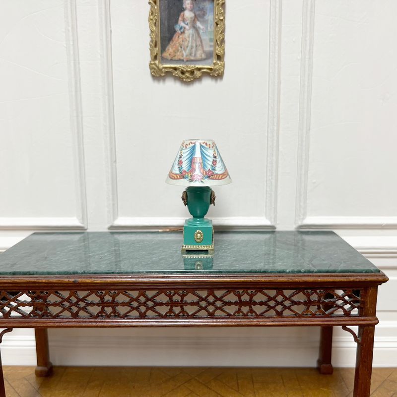 Toleware table lamp in TEAL