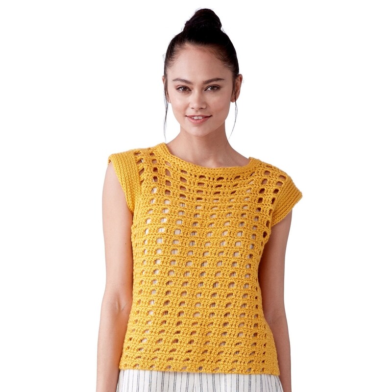 Caron Hello, Yellow! Top, Crochet Kit, M