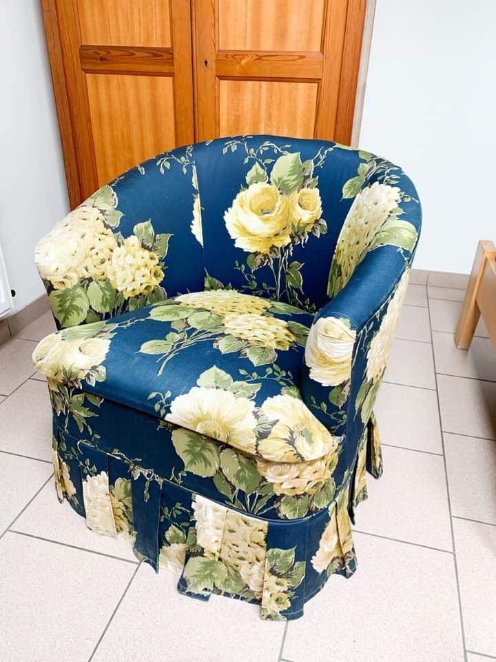 incident Ijdelheid houding Vintage Bank eenpersoons zetel Blauw Wit Salon Bank 1 persoons zetel  Bankstel Rustiek Donkerblauw met witte bloemen motief - Gestoffeerd ruime  opbergruimte in zitting stoel.