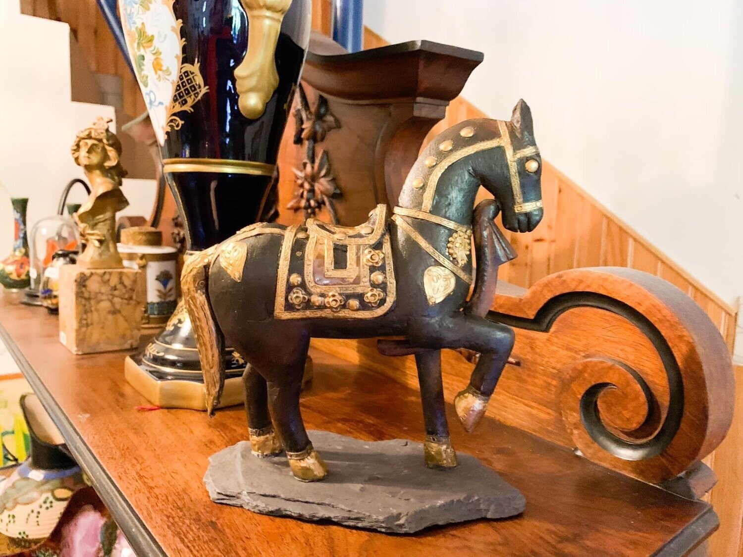 Antiek / Retro Houten paard Vintage paard - Elegant paard hout Mahoniehout  Rustiek beeld Paard