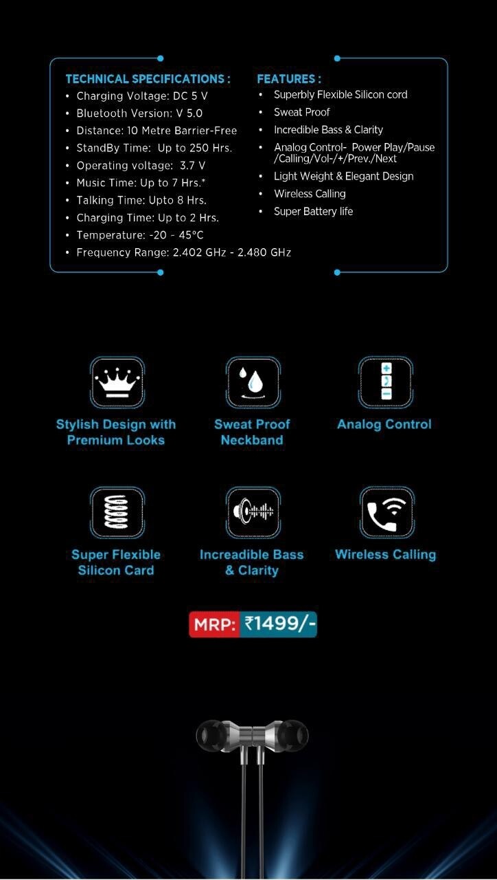 Intex. MUSIQUE FLEXI WIRELESS HEADPHONES