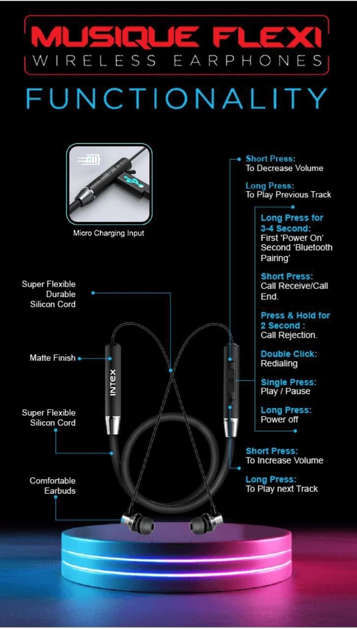Intex. MUSIQUE FLEXI WIRELESS HEADPHONES