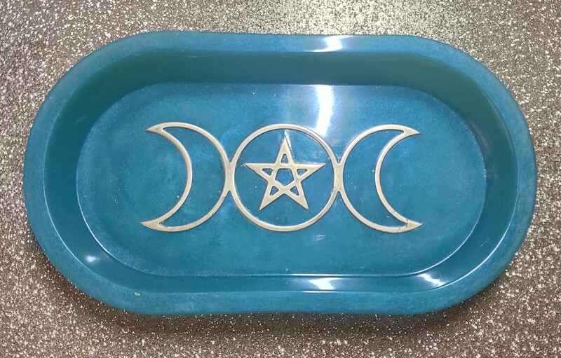 Triple Moon Pentacle Rolling Tray Blue/Green