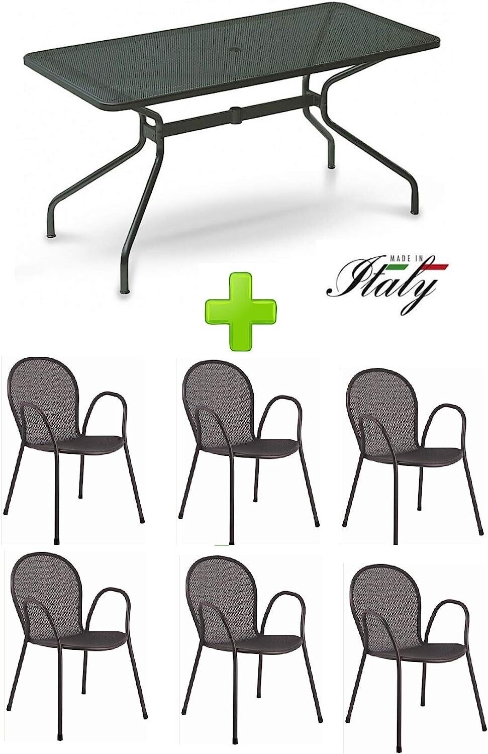 Set Emu tavolo Cambi 80x160cm + 6 poltroncine Ronda ferro antico