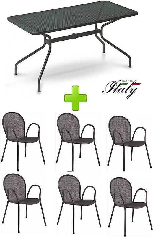Set Emu tavolo Cambi 80x160cm + 6 poltroncine Ronda ferro antico