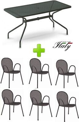 Set Emu tavolo Cambi 80x160cm + 6 poltroncine Ronda ferro antico