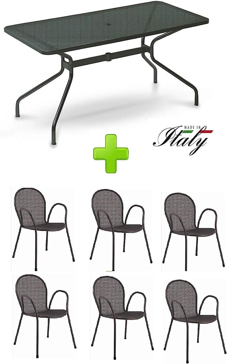 Set Emu tavolo Cambi 80x180cm + 6 poltroncine Ronda ferro antico