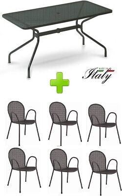Set Emu tavolo Cambi 80x180cm + 6 poltroncine Ronda ferro antico