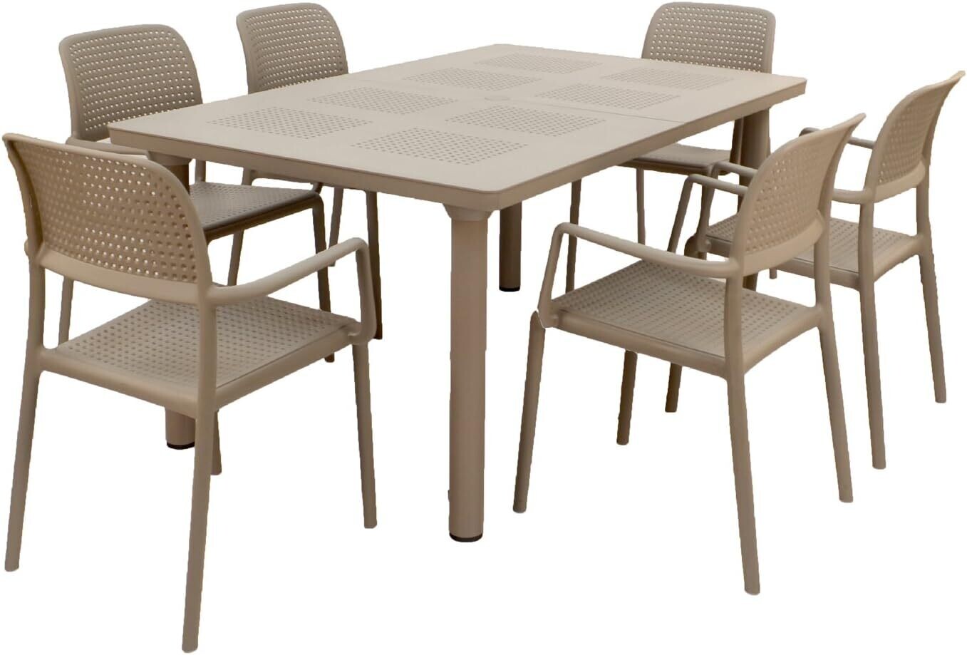 Set Nardi tavolo Libeccio tortora + sei poltroncine Bora tortora