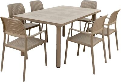 Set Nardi tavolo Libeccio tortora + sei poltroncine Bora tortora