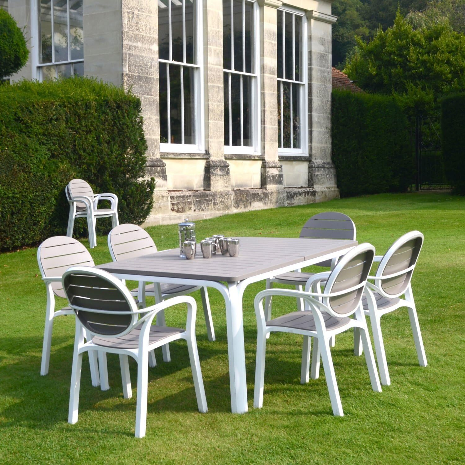Set Nardi tavolo Alloro bianco/tortora + 6 poltroncine Palma bianco/tortora