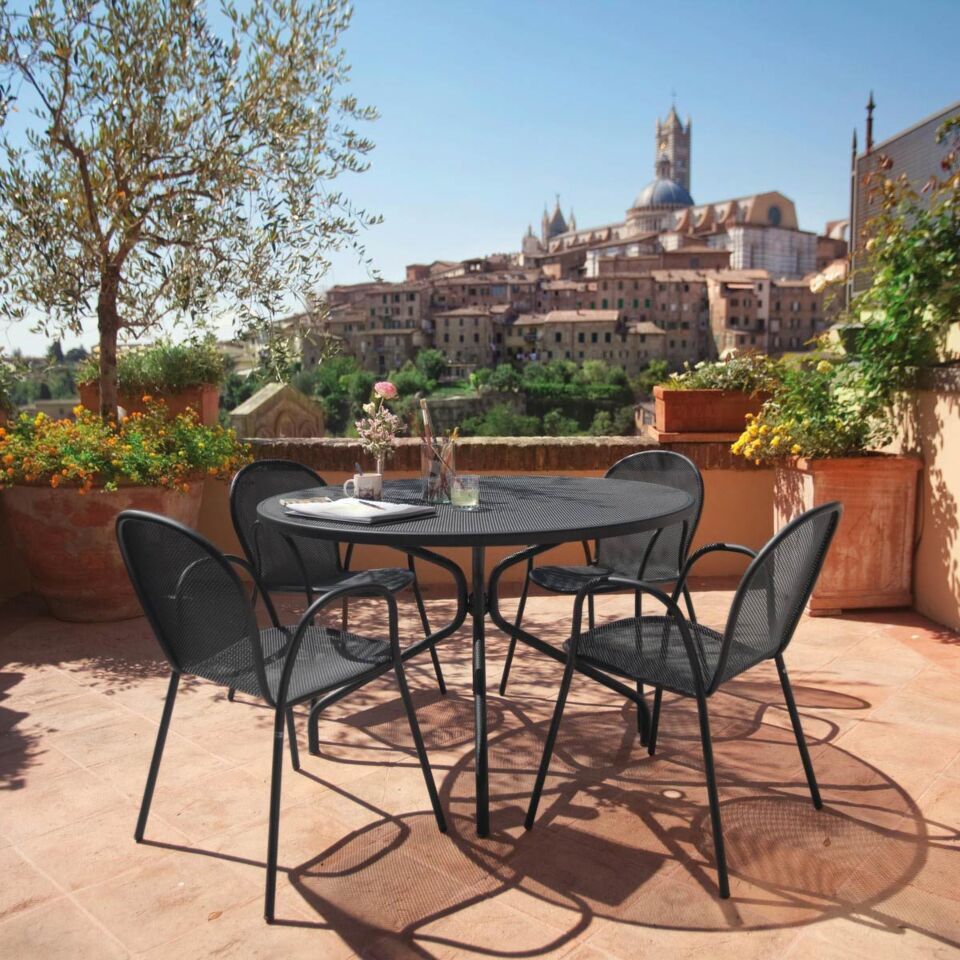 Set Emu tavolo Cambi tondo 120cm + 4 poltroncine Ronda ferro antico