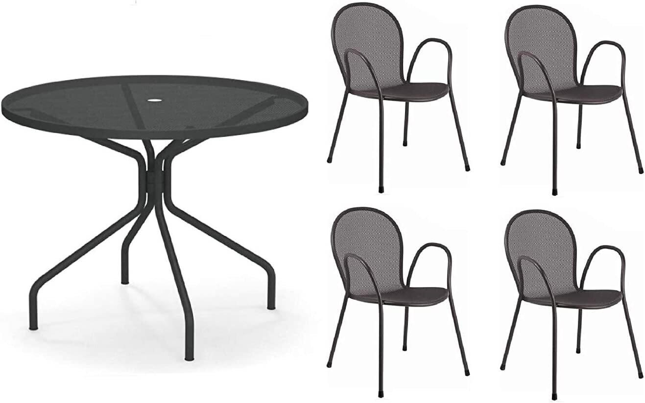 Set Emu tavolo Cambi tondo 106cm + 4 poltroncine Ronda ferro antico