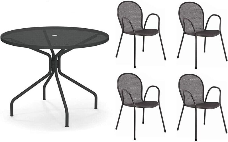 Set Emu tavolo Cambi tondo 106cm + 4 poltroncine Ronda ferro antico