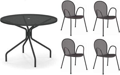 Set Emu tavolo Cambi tondo 106cm + 4 poltroncine Ronda ferro antico