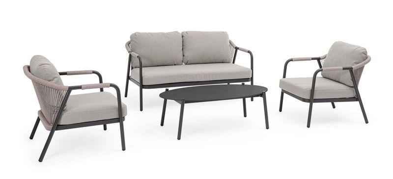 Set 4 pezzi salotto C-C Miravet Saturn - Antracite/Khaki  - Bizzotto