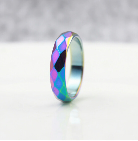 Rainbow Faceted Hematite Ring