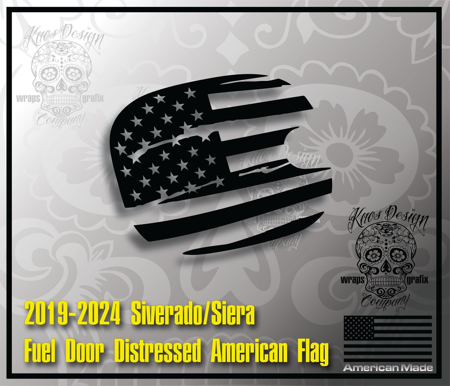 Chevrolet Silverado &amp; GMC Siera 1500 2019-2026 Gas fuel Door Decal Distressed  American flag