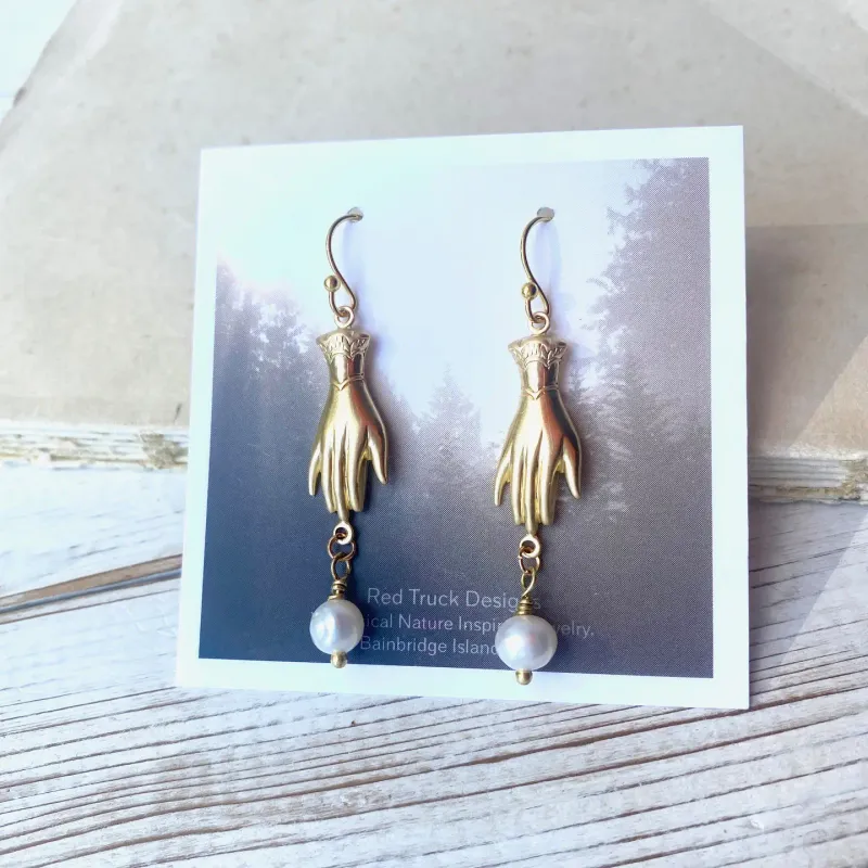 Gold Hand Pearl Earrings