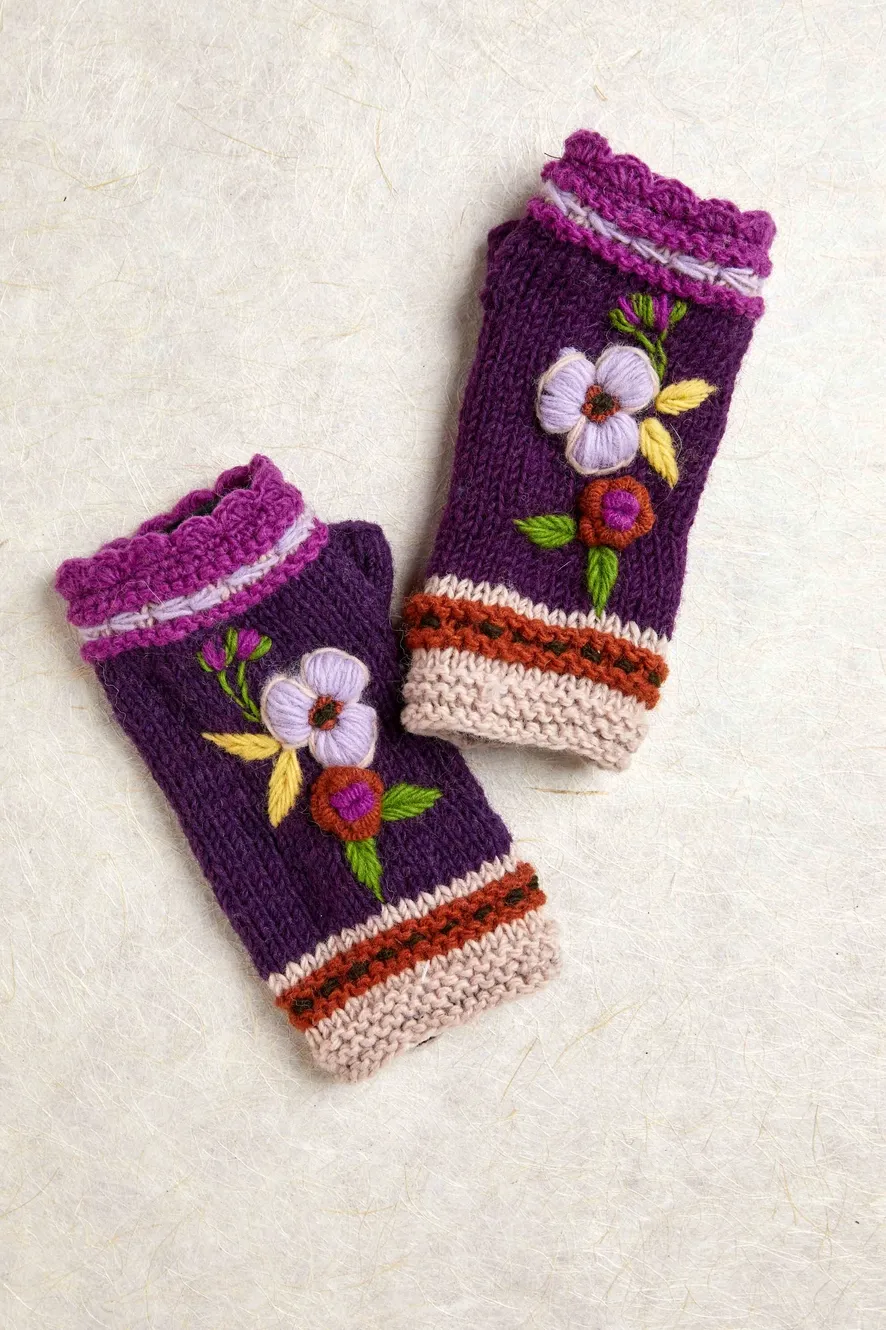 Color Block Plum Knit Handwarmers