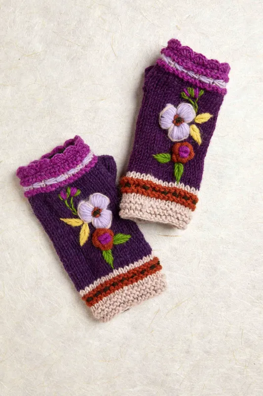 Color Block Plum Knit Handwarmers