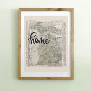 Vintage Michigan Map Print - Home