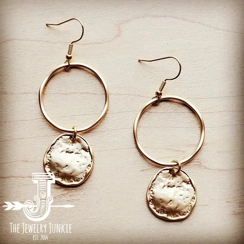 Matte Gold Hoop w/ Coin Dangle Earrings 