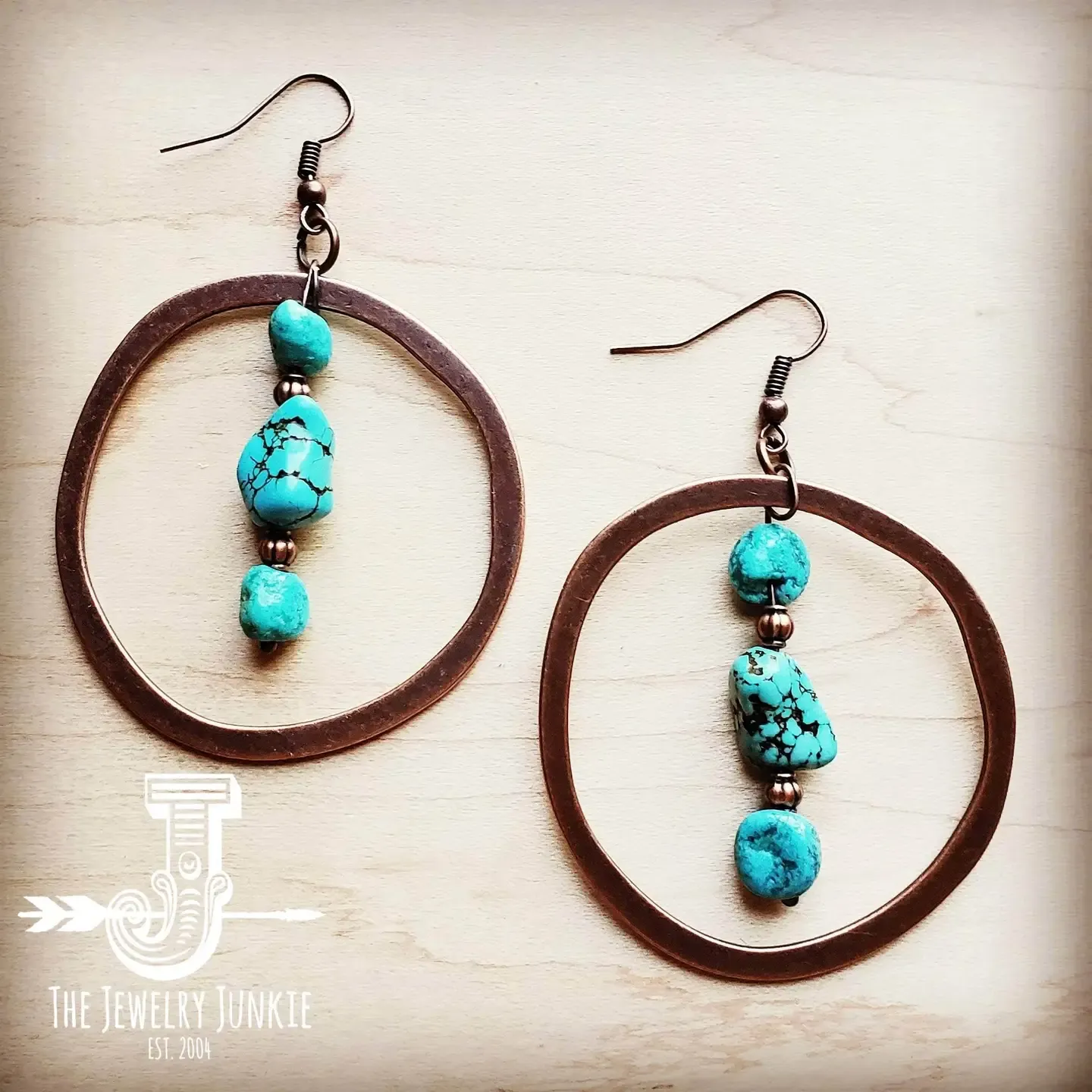Copper Hoop w/ Blue Turquoise Earrings