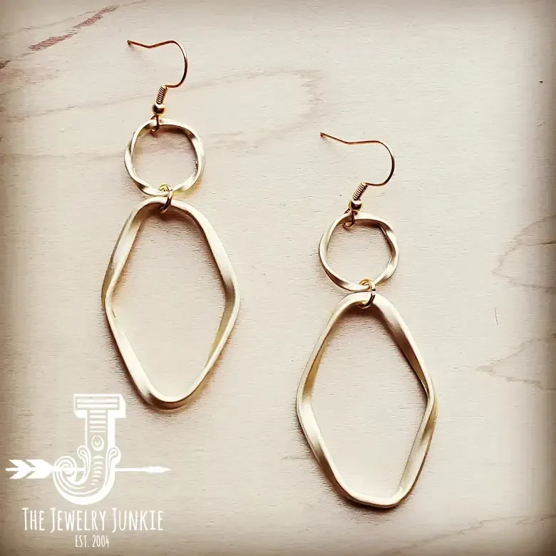 Matte Gold Hoop Earrings w/ Oval Hoop Dangle