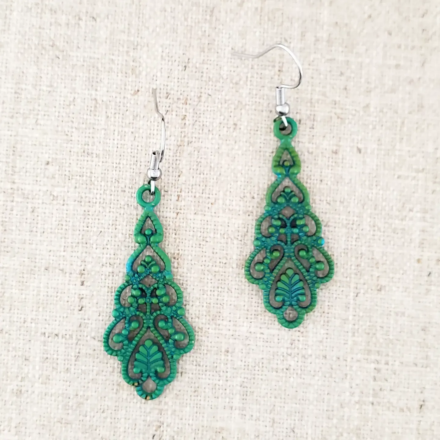 Brass Thin Filigree Paint Patina Earrings