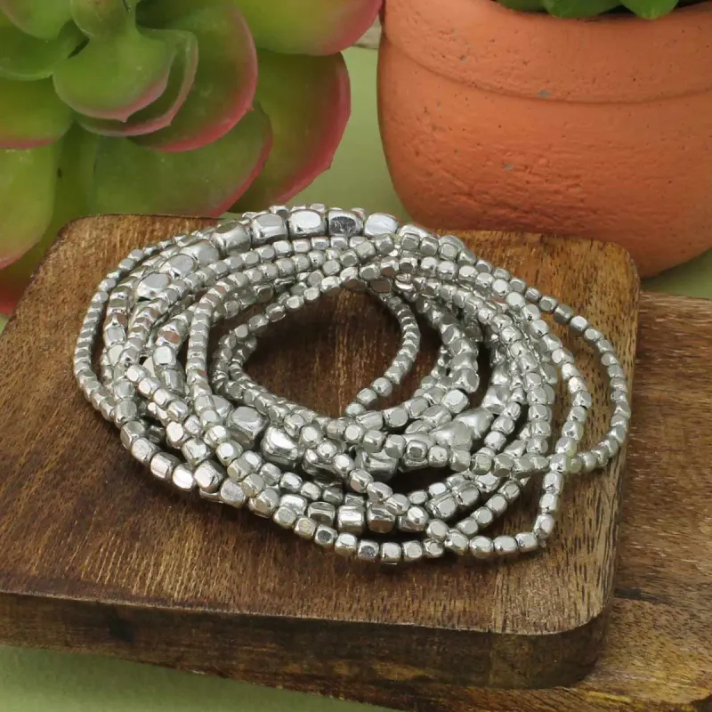 Silver Bead Stretch Bracelets