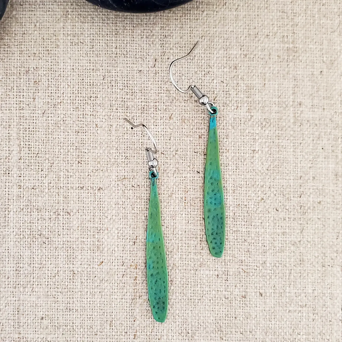 Brass Long Thin Drop Paint Patina Earrings
