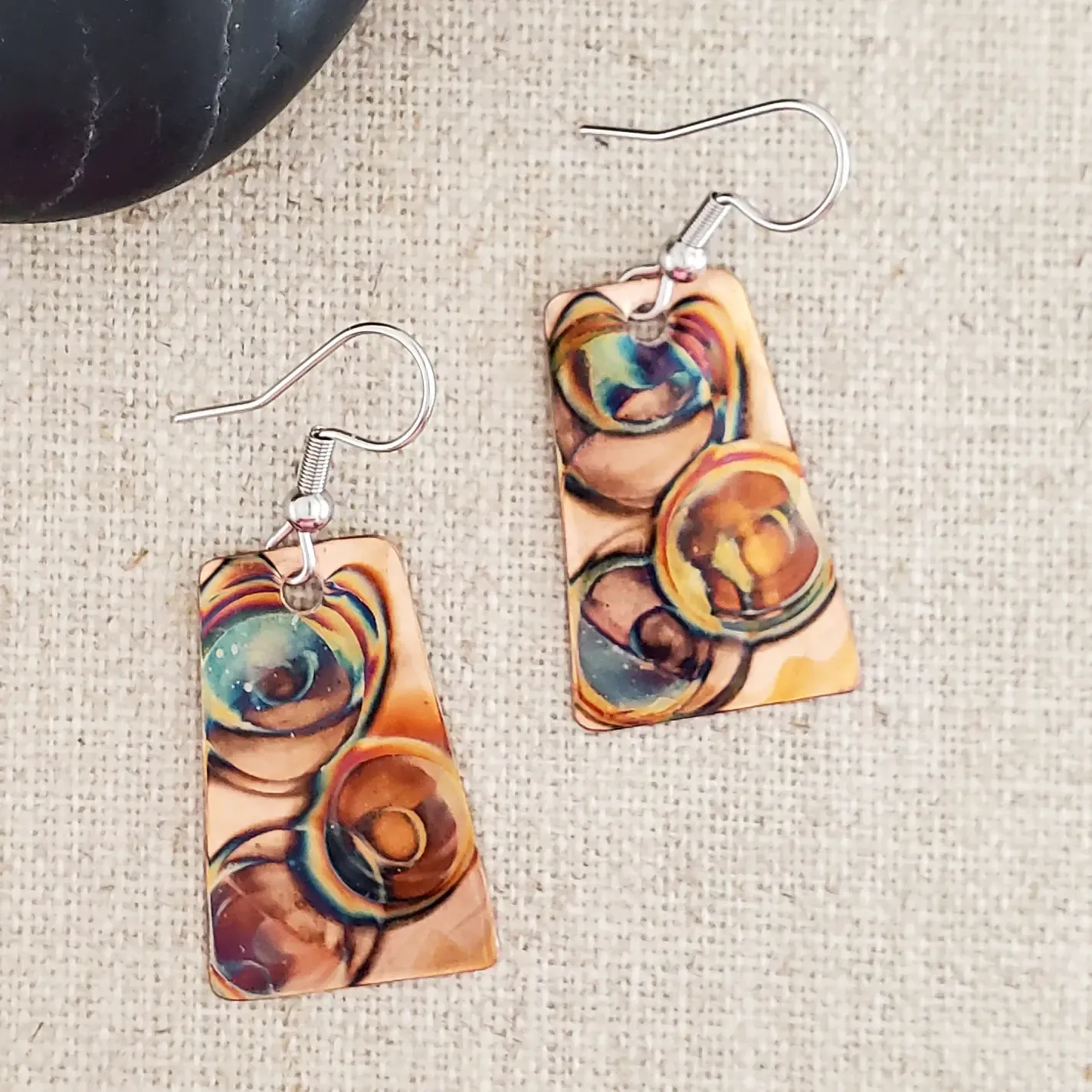 Small Flame Paint Trapezoid Copper Earrings