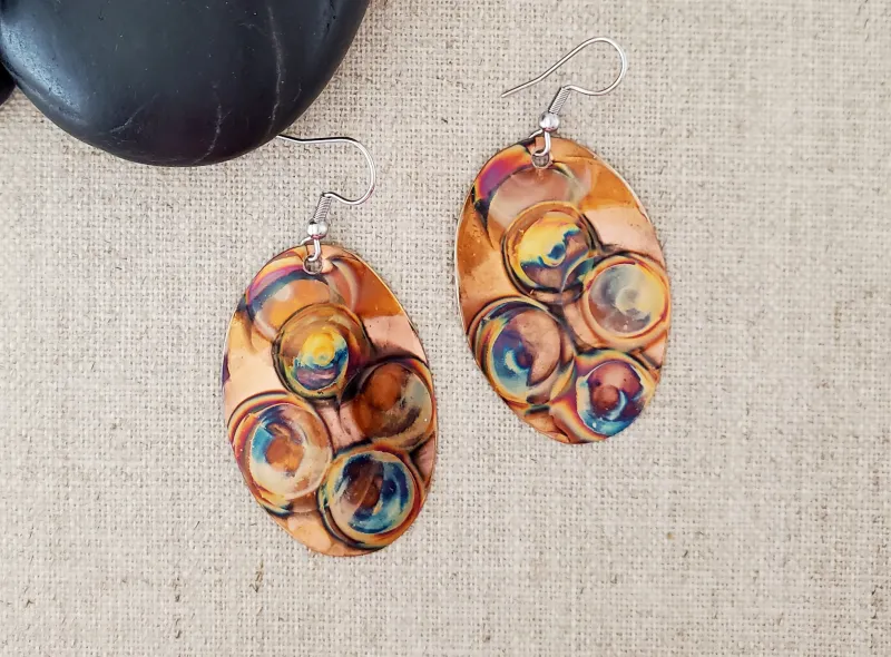 Medium Flame Paint Copper Oval Earrings