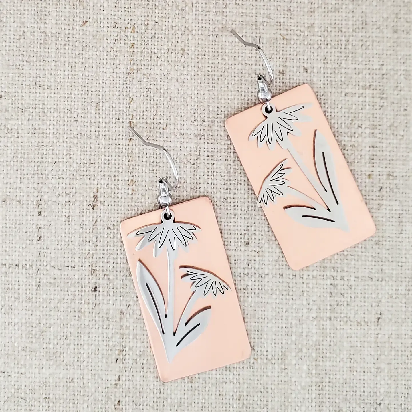 Stainless and Copper Dual Flower Layered Earrings