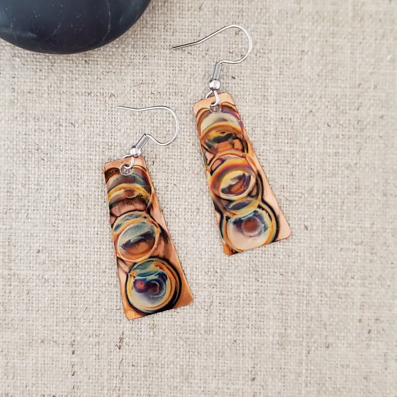 Medium Flame Paint Copper Trapezoid Earrings