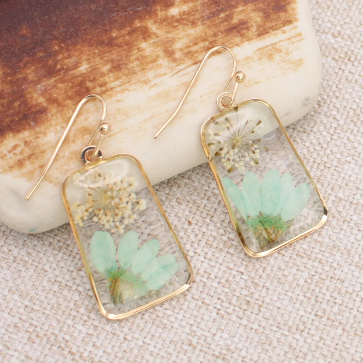 Vintage Mint Dried Flower Earrings