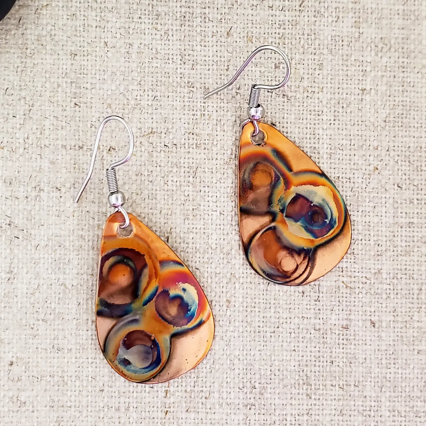 Small Flame Paint Copper Teardrops