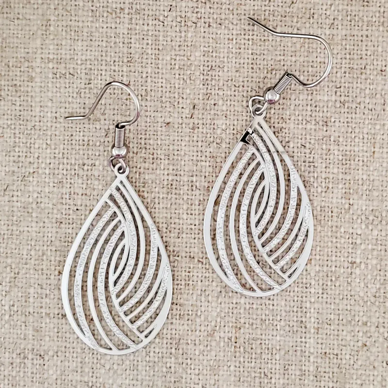 Med Geometric Stainless Steel Teardrop Earrings