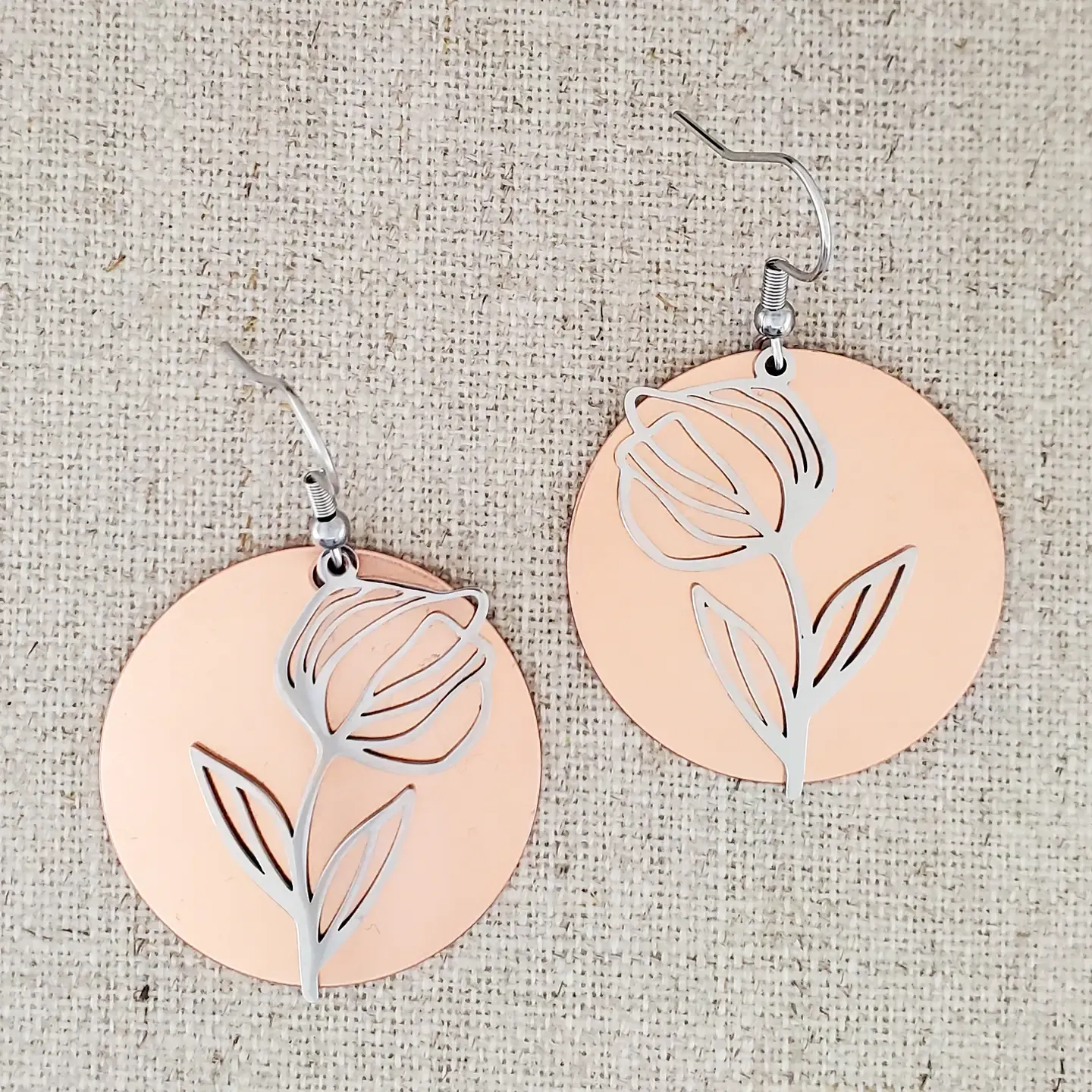 Stainless and Copper Tulip Layered Earrings
