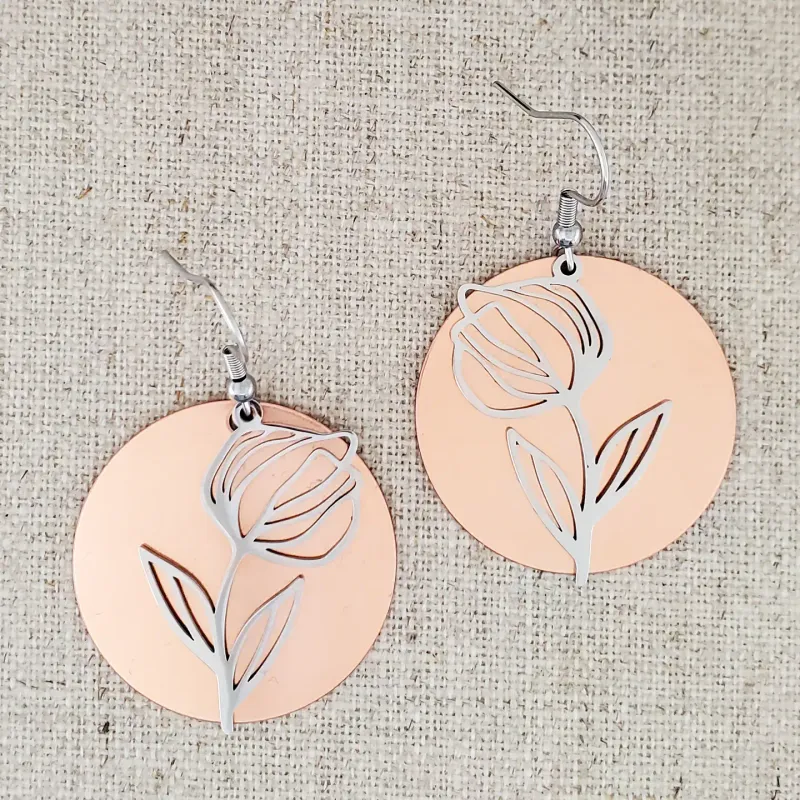 Stainless and Copper Tulip Layered Earrings